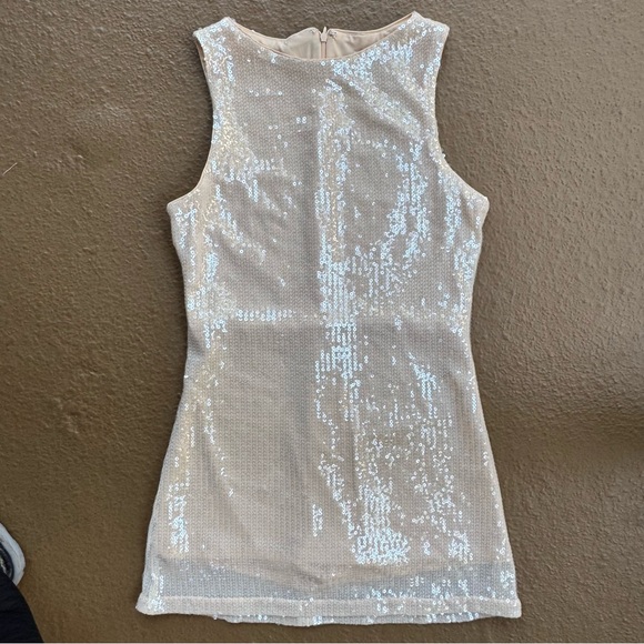 PrincessPolly Sequin Dress Romper Build in Shorts Round Neck Champagne Size 8 - Picture 12 of 16